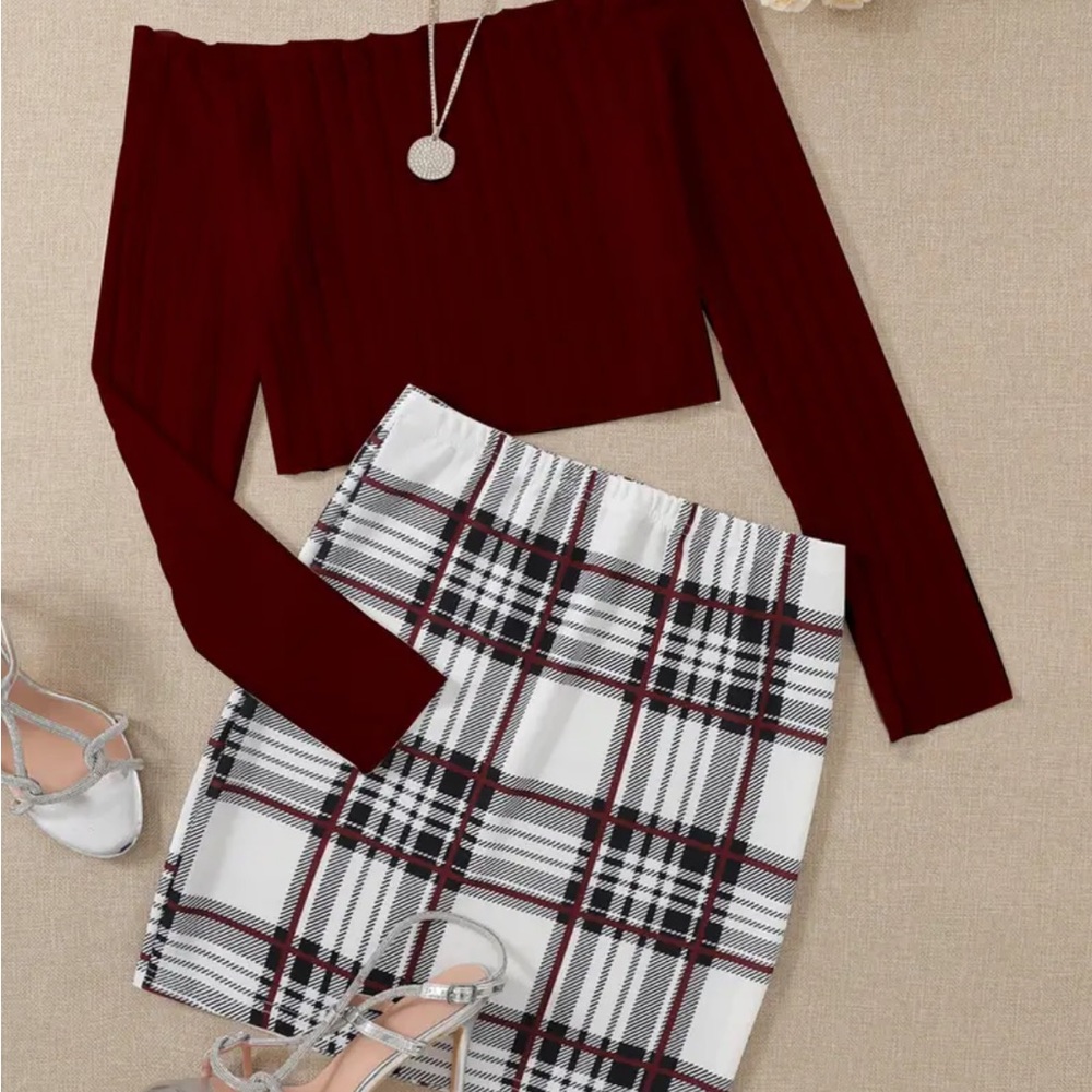 Plaid Print Skirt & Top Set